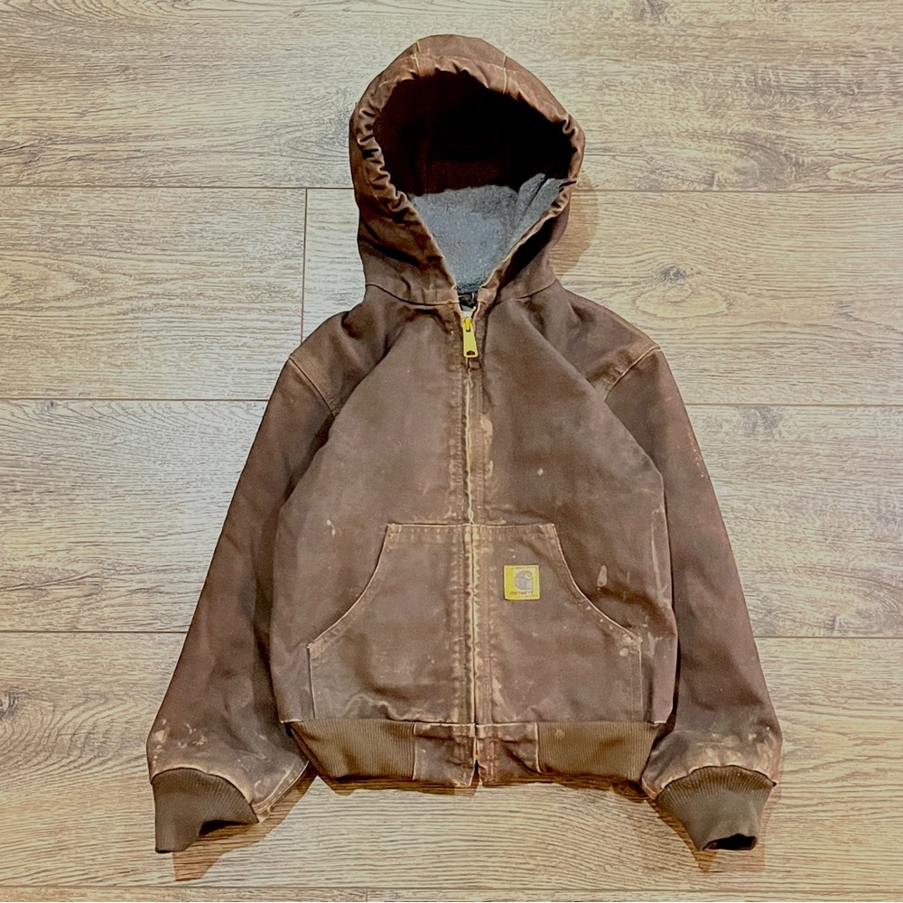 Vintage Carhartt Brown Hooded Jacket Youth Size Medium